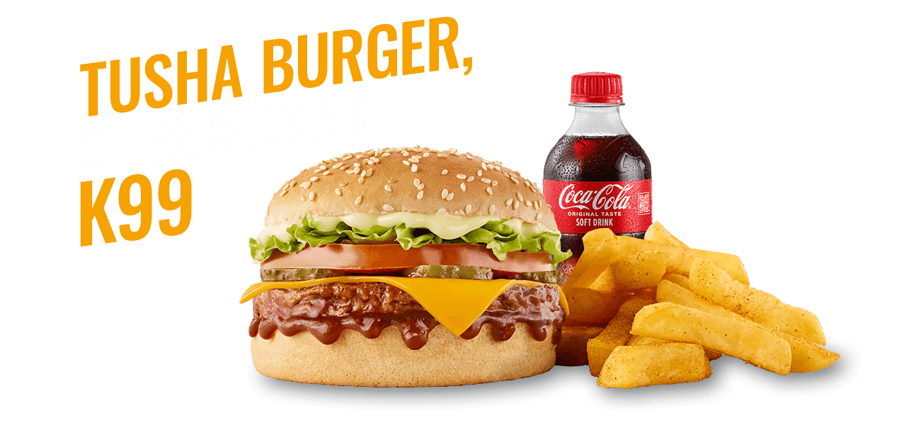 Tusha Burger with chips and drink