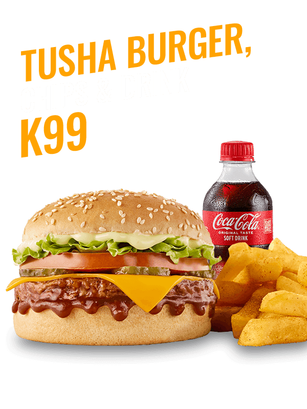 Tusha Burger with chips and drink