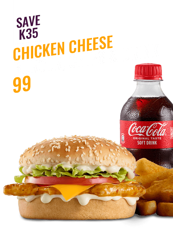 Chicken Cheese Burger with chips and drink